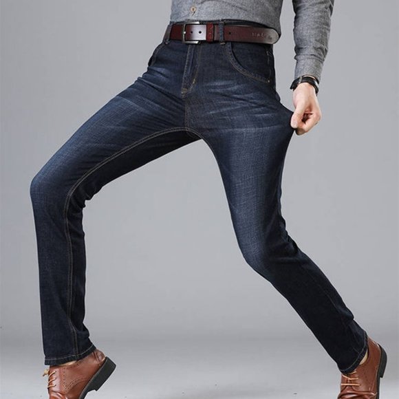 Dark Blue Stretch Jeans Straight Leg for Men Wear them to work or relax at home - Picture 4 of 6